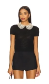 Alice And Olivia Ciara Short Sleeve Pullover With Collar In Black