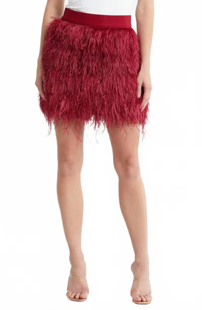 Alice And Olivia Cina Feather Mini Skirt In Bordeaux In Blue