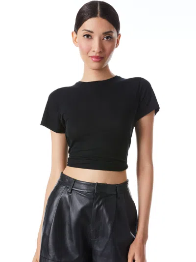 Alice And Olivia Cindy Classic Cropped Tee In Black