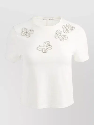 Alice And Olivia Cindy Cropped Crystal Butterfly Cutout T-shirt In Multi