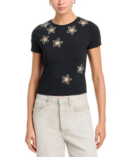 Alice And Olivia Cindy Embellished Cropped Tee In Black