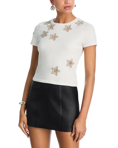 Alice And Olivia Cindy Embellished Cropped Tee In White