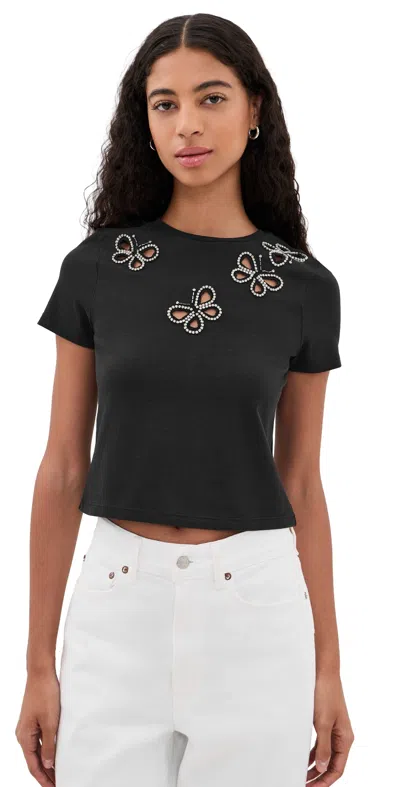 Alice And Olivia Cindy Butterfly Motif Cropped T Shirt In Black