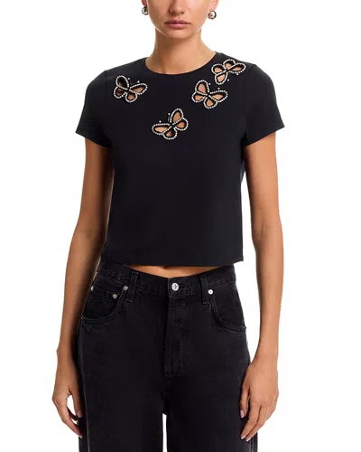 Alice And Olivia Cindy Embellished Cropped Top In Black