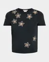 Alice And Olivia Cindy Embellished Star Cropped T-shirt In Black