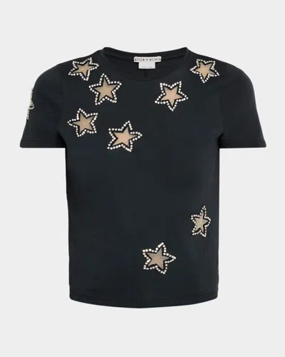 Alice And Olivia Cindy Embellished Star Cropped T-shirt In Black