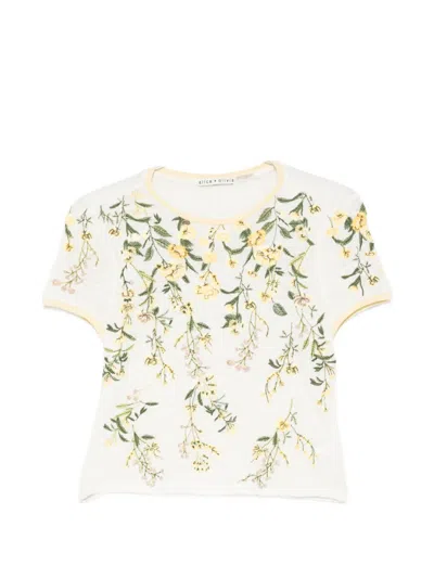 Alice And Olivia Cindy Floral-embroidered T-shirt In White