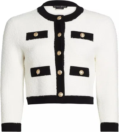 Alice And Olivia Claira Cardigan, Soft White/black In Multi