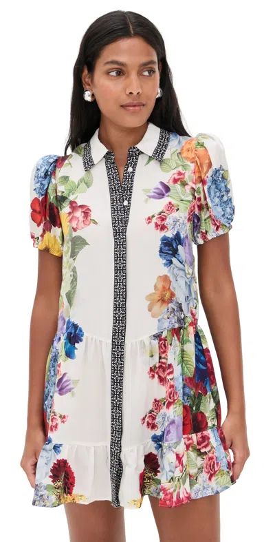 Alice And Olivia Claire Tiered Mini Dress Garden Brunch Off White