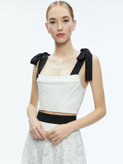 Alice And Olivia Clara Bow Strap Bustier Crop Top In Off White