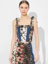 Alice And Olivia Clara Paneled Top In Lola Blue/multi