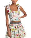Alice And Olivia Clara Linen And Cotton Blend Top In White Floral