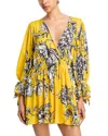Alice And Olivia Clarissa Deep V Tie Sleeve Mini Dress Blooming Wild Golden Hour In Multi