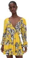 Alice And Olivia Clarissa Deep V Tie Sleeve Mini Dress Blooming Wild Golden Hour In Multi