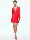 Alice And Olivia Clarissa Deep V Tie Sleeve Mini Dress In Bright Ruby