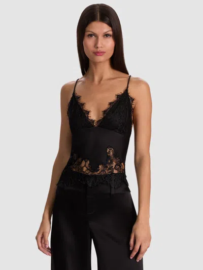Alice And Olivia Claudia Lace Slip Top In Black