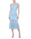 Alice And Olivia Clover Open Back Lace Dress In Mineral Blue