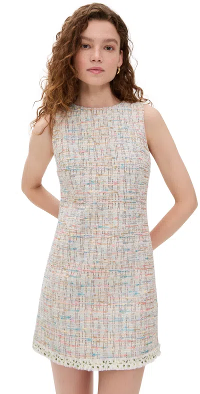 Alice And Olivia Clyde Tweed A-line Shift Dress In Off White