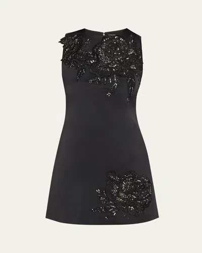 Alice And Olivia Clyde Embellished A-line Dress In Black