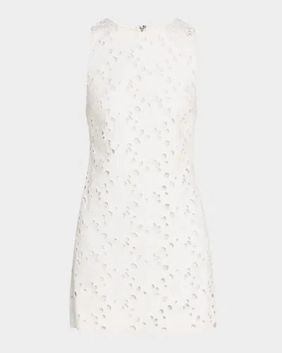Alice And Olivia Clyde Laser-cut Denim Dress In White
