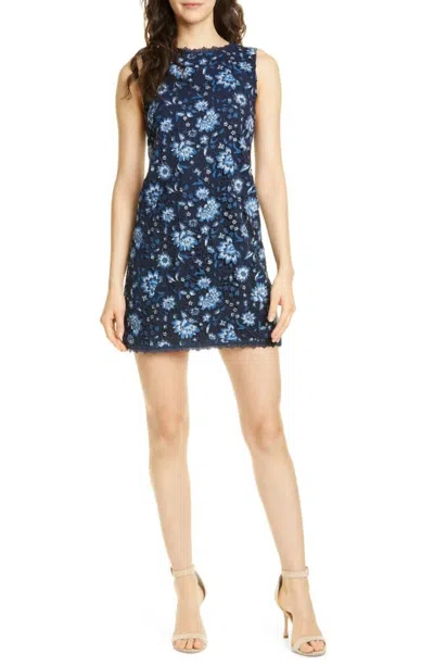 Alice And Olivia Clyde Floral Embroidery Lace Mini Dress In Blue