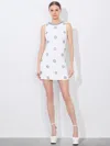Alice And Olivia Clyde Embellished Fitted Aline Shift Dress In Off White