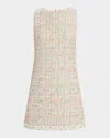 Alice And Olivia Clyde Tweed A-line Shift Dress In Off White Multi