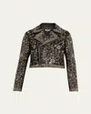 Alice And Olivia Cody Embellished Cropped Leather Moto Jacket In Black