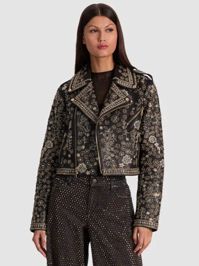 Alice And Olivia Cody Embellished Leather Jacket In Multi