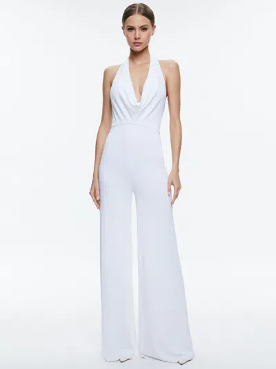 Alice And Olivia Colby Cowl Neck Open Back Jumpsuit In Off White
