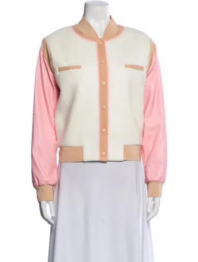 Pre-owned Alice And Olivia Colorblock Pattern Bomber Jacket In Neutral