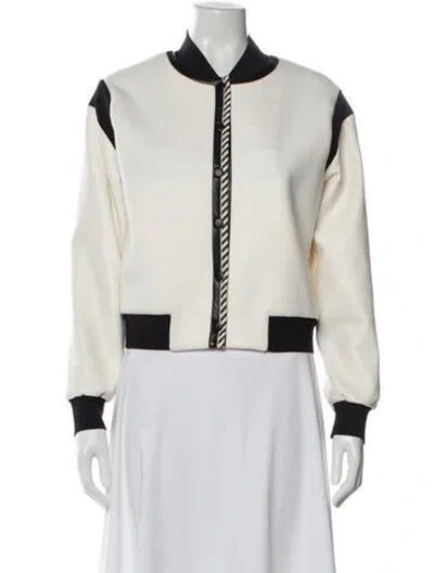 Pre-owned Alice And Olivia Colorblock Pattern Bomber Jacket W/ Tags In White