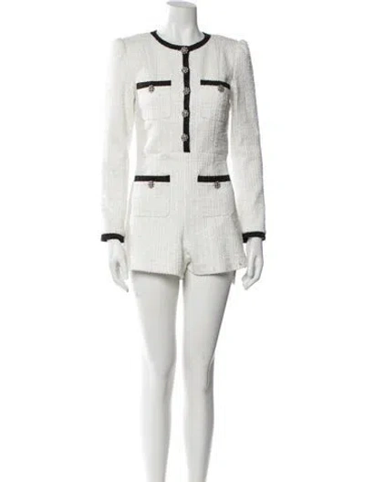 Pre-owned Alice And Olivia Colorblock Pattern Crew Neck Romper In White