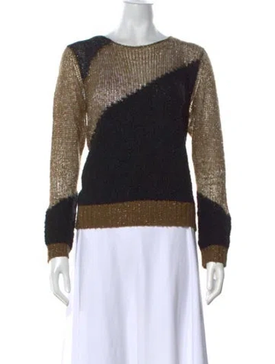 Pre-owned Alice And Olivia Colorblock Pattern Crew Neck Sweater In Black