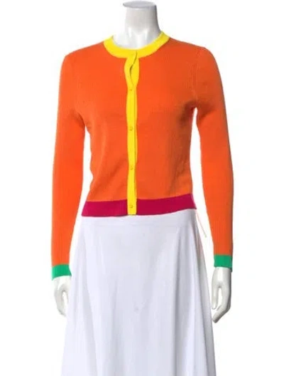 Pre-owned Alice And Olivia Colorblock Pattern Crew Neck Sweater In Orange