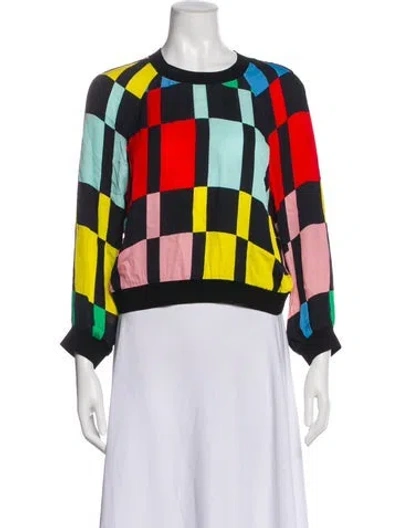 Pre-owned Alice And Olivia Colorblock Pattern Crew Neck Top In Black