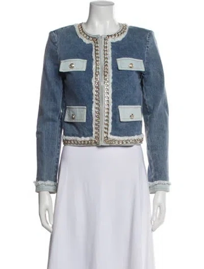 Pre-owned Alice And Olivia Colorblock Pattern Denim Jacket In Blue