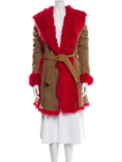 Pre-owned Alice And Olivia Colorblock Pattern Faux Fur Coat In Red