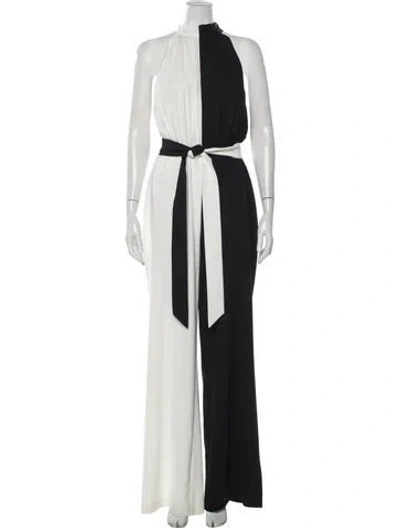 Pre-owned Alice And Olivia Colorblock Pattern Halterneck Jumpsuit In Black