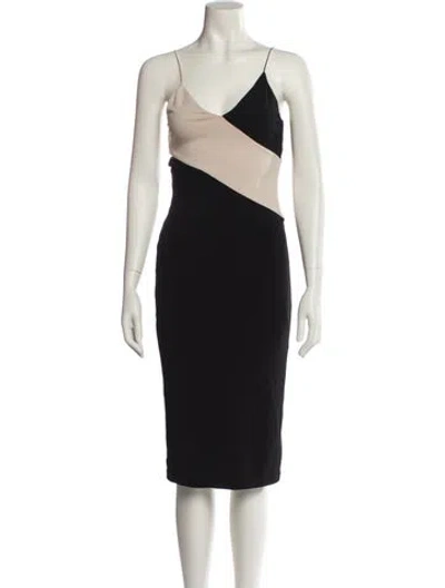 Pre-owned Alice And Olivia Colorblock Pattern Midi Length Dress In Black