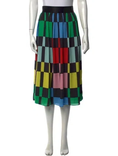 Pre-owned Alice And Olivia Colorblock Pattern Midi Length Skirt In Black