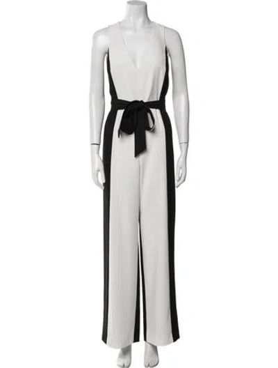Pre-owned Alice And Olivia Colorblock Pattern Plunge Neckline Jumpsuit In Black