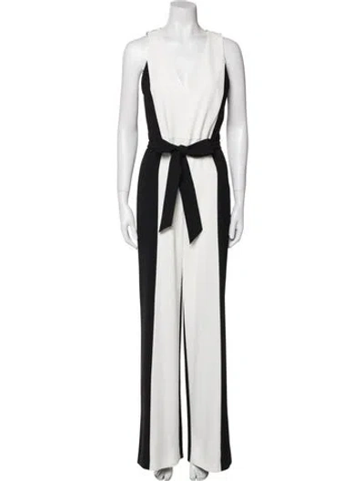 Pre-owned Alice And Olivia Colorblock Pattern Plunge Neckline Jumpsuit W/ Tags In White