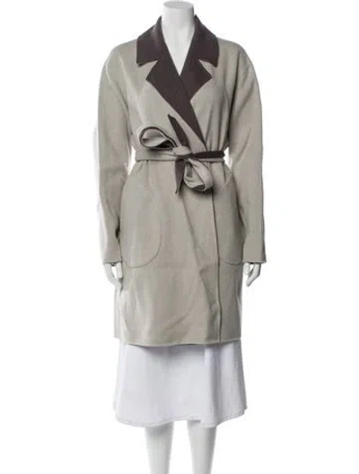 Pre-owned Alice And Olivia Colorblock Pattern Trench Coat In Gray