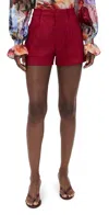 Alice And Olivia Conry Cuffed Linen-blend Shorts In Red
