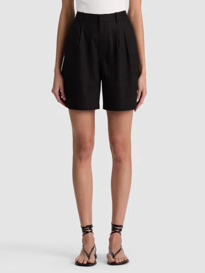 Alice And Olivia Conry Linen Bermuda Short In Black