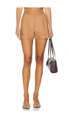 Alice And Olivia Conry Linen Pleated Cuff Short In Tan