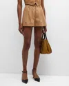 Alice And Olivia Conry Linen Pleated Cuff Short In Tan