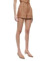Alice And Olivia Conry Linen Pleated Cuff Short In Tan