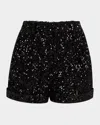 Alice And Olivia Conry Sequined Cuff Shorts In Black